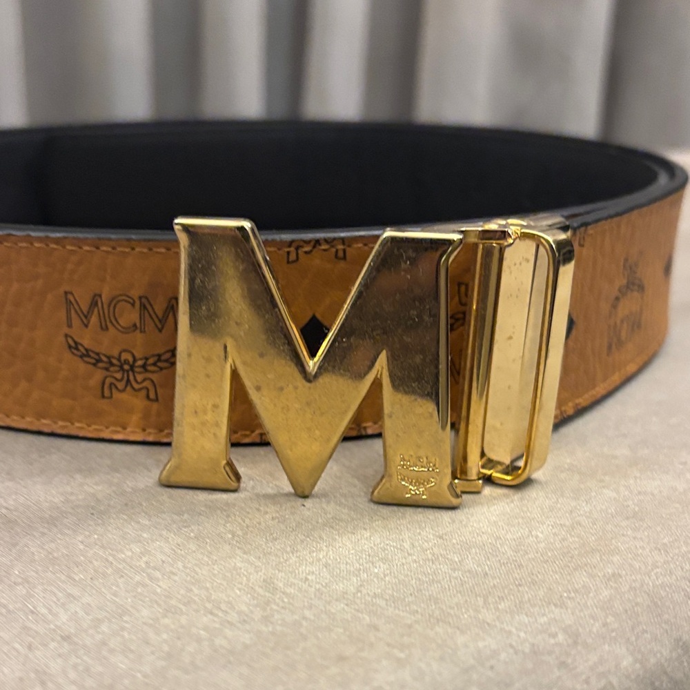 MCM Tan and Gold Men's Belt